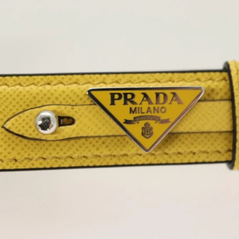 PRADA Key Holder Leather Yellow Auth